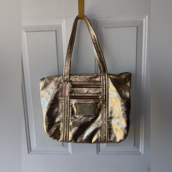 Coach Poppy gold metallic handbag - Picture 1 of 5